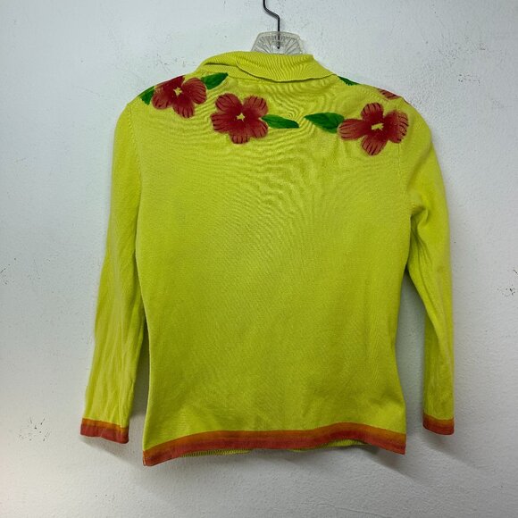 Michael Simon VTG Womens yellow green Sequin Beach Island Huts Cardigan medium - Picture 2 of 16